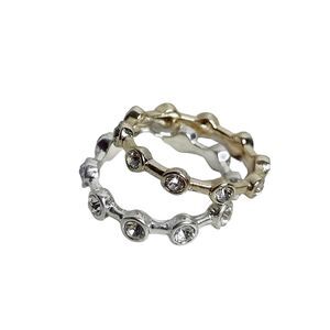 Silver & Gold Tone Stackable Rings Sz 8 Clear Rhinestones Womens Costume Jewelry